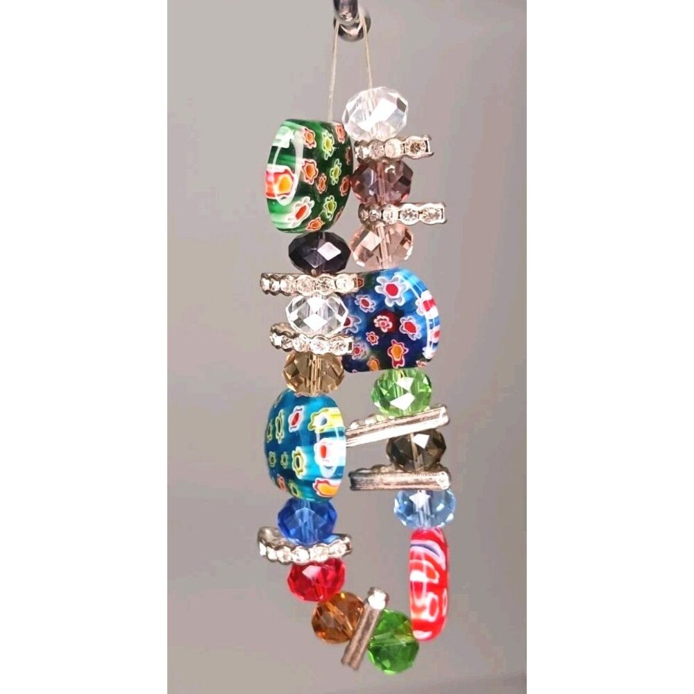 Vtg Artisan Millefiori Art Glass Flower Discs Beads 8" Stretch Bracelet Colorful - Picture 3 of 4